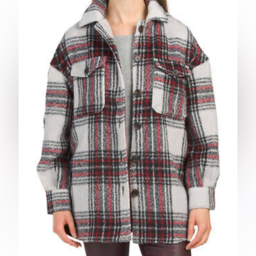 Women's 7 For All Mankind Plaid Shirt Jacket; In Red/ Black Color Size P/S